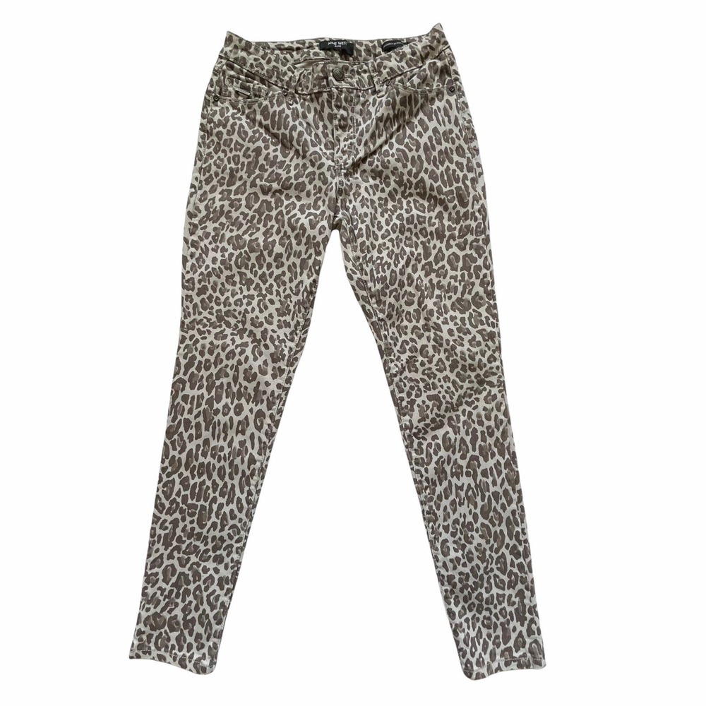 Nine West Gramercy Skinny Ankle Jeans Women 4 Taupe Leopard Print Stretch EX